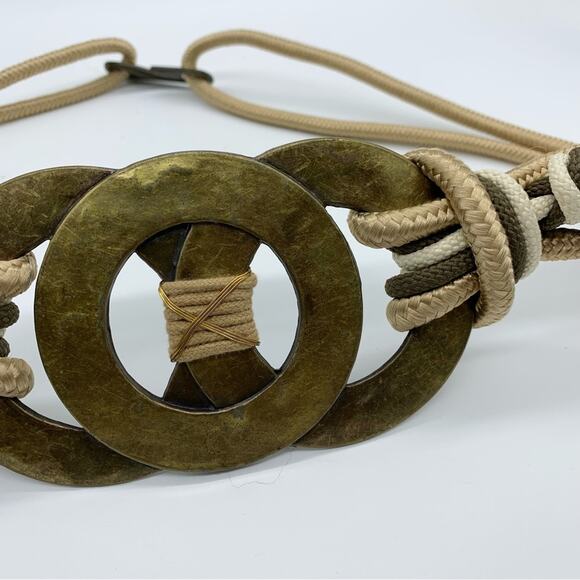 Vintage 90's Leather Shop Retro Boho Metalwork Rope Belt -Festival Grunge Hippie - Picture 3 of 7